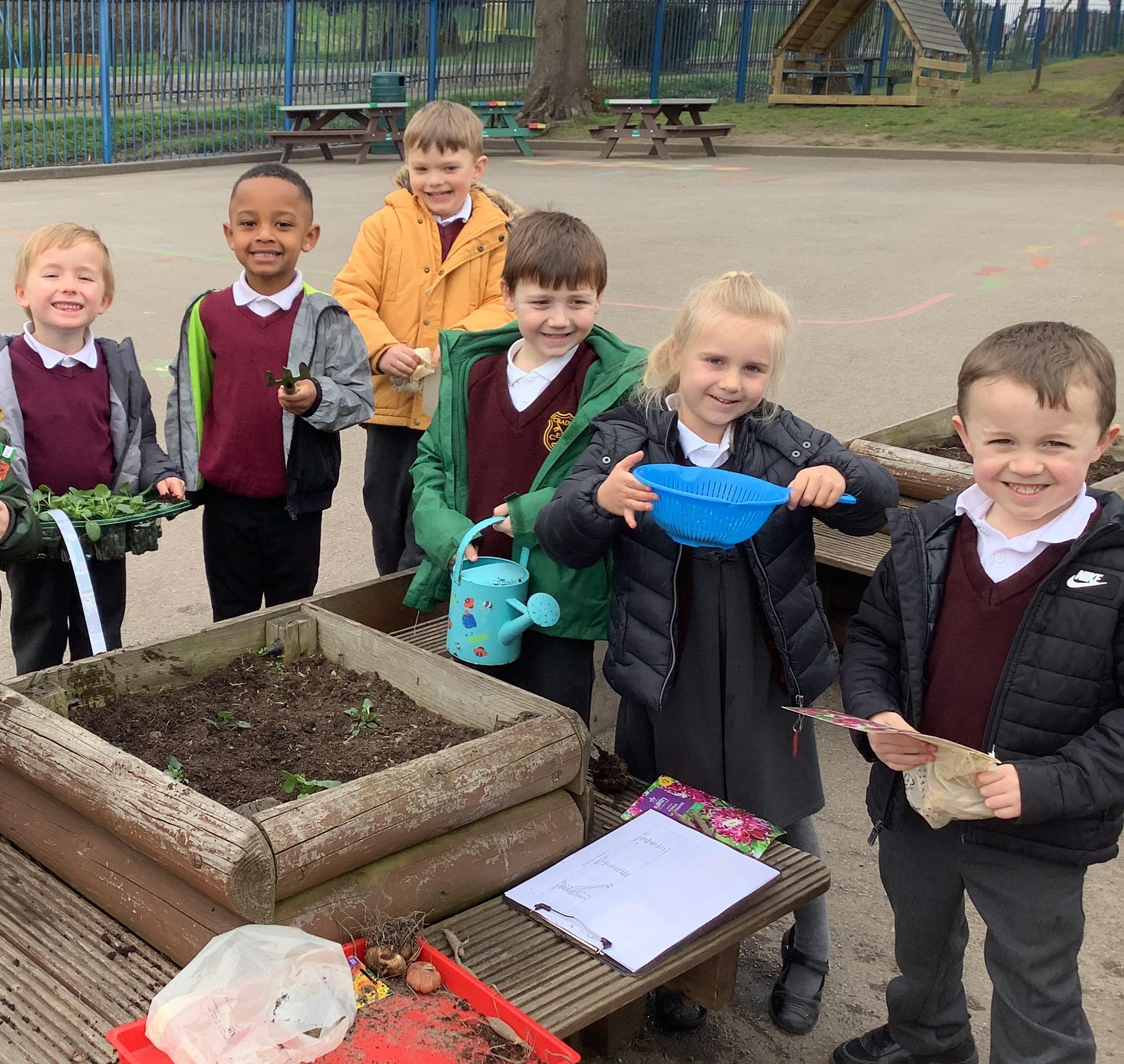 We enjoyed planting flowers in our outdoor area!